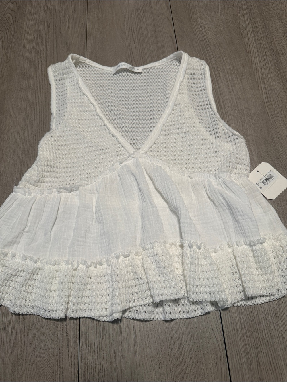 Altar'd State White Textured Tiered V-Neck Peplum Tank